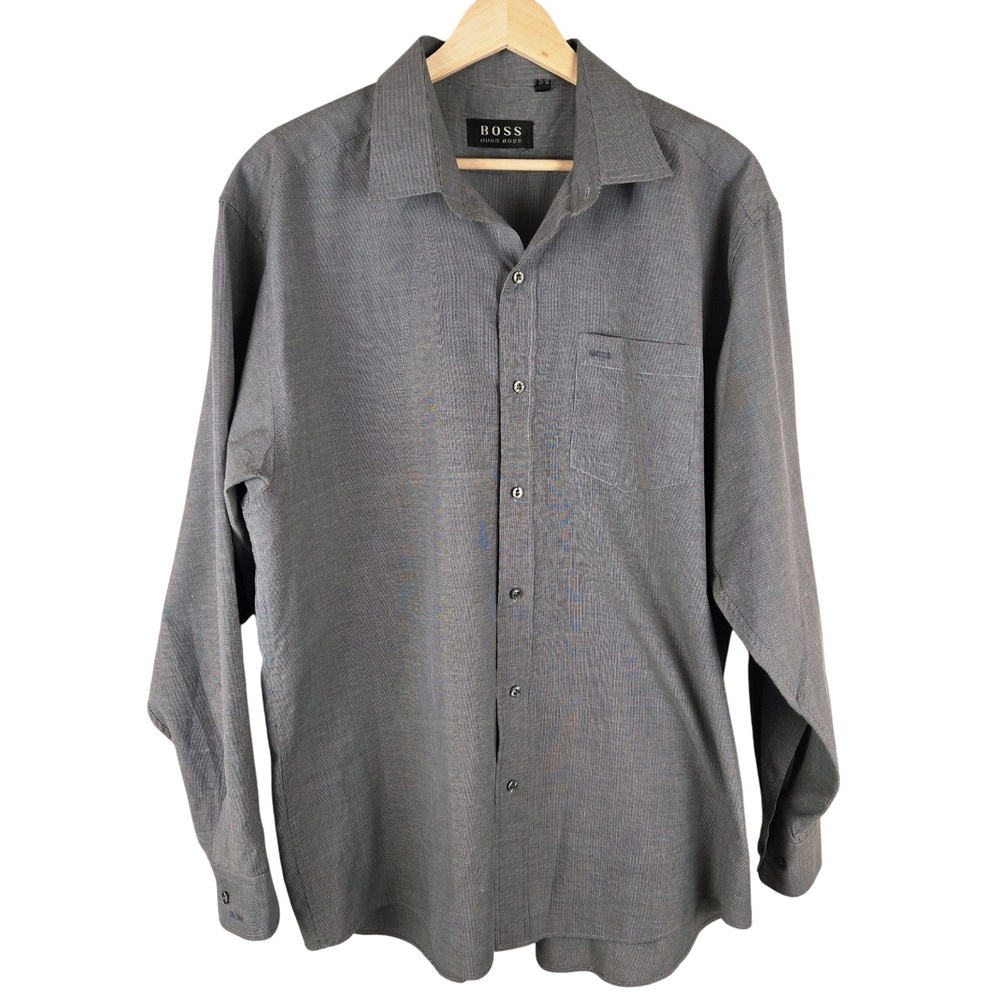Hugo Boss Mens Dress Shirt 17.5 35/36 Grayish blue Long Sleeve Button Up Classic